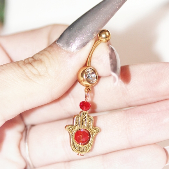 Crystal Hamsa Hand Belly Ring - Picture 5 of 16